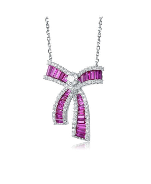 GV Sterling Silver with Rhodium Plated and Cubic Zirconia Bowtie Necklace