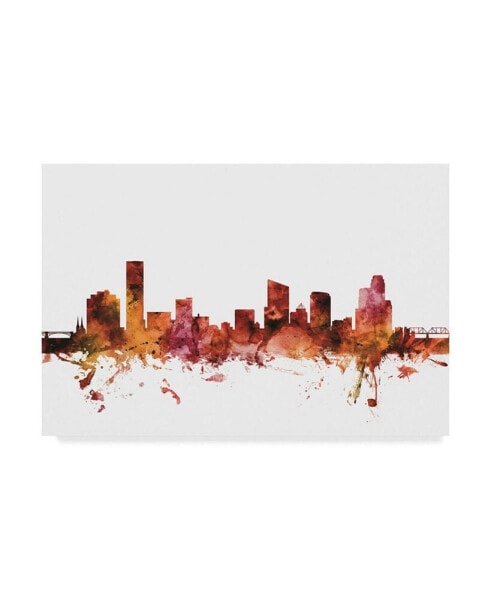 Michael Tompsett Grand Rapids Michigan Skyline Red Canvas Art - 20" x 25"