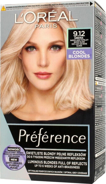 L’Oreal Professionnel Preference Farba do włosów 9.12 Siberia - Bardzo Jasny Popielaty Beżowy Blond 1op.