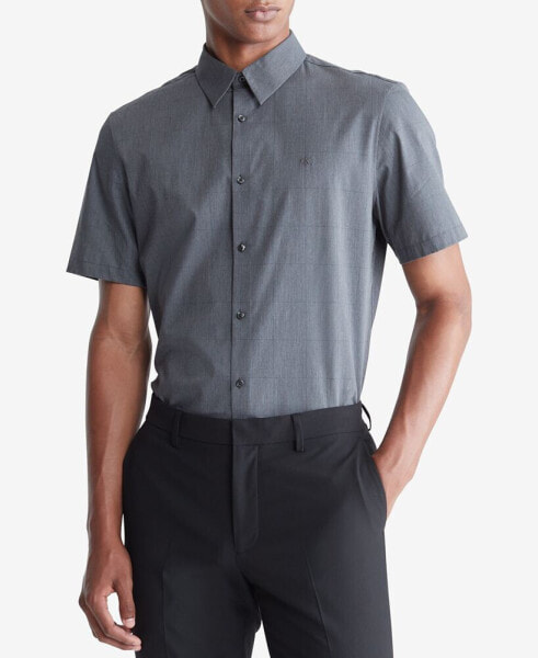 Men's Slim Fit Tonal Windowpane Short Sleeve Button-Front Shirt