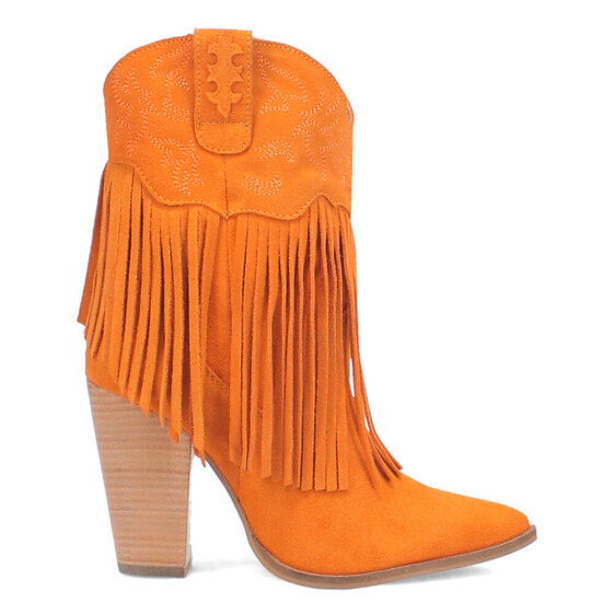 Dingo Crazy Train Fringe Embroidery Snip Toe Cowboy Booties Womens Orange Casual