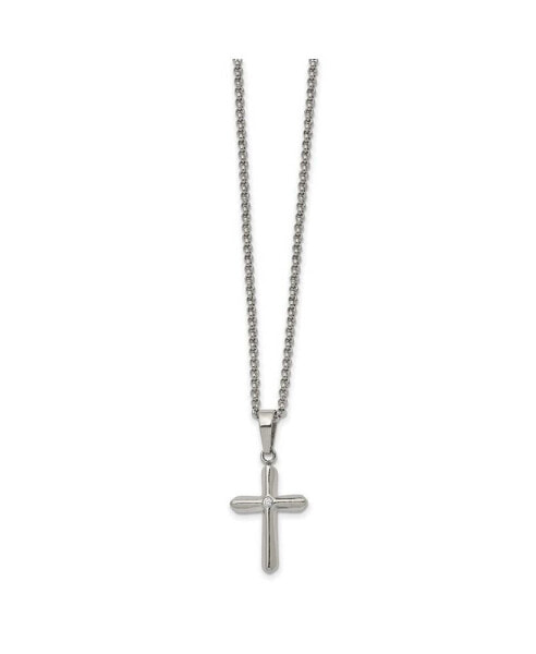 Chisel polished with CZ Cross Pendant on a Rolo Chain Necklace