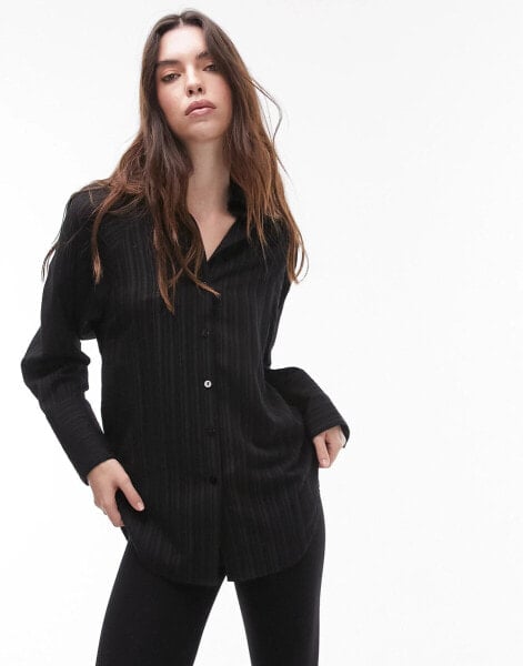 Topshop textured panel shirt in black