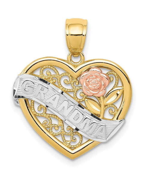 Macy's grandma Heart Pendant in 14k Yellow Rose Gold and Rhodium