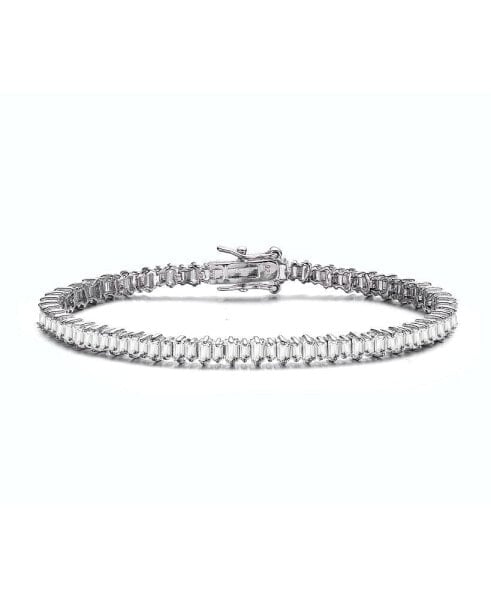 Sterling Silver with Rhodium Plated Clear Cubic Zirconia Tennis Bracelet