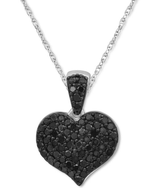 Black Diamond (1/2 ct. t.w.) & White Diamond (1/2 ct. t.w.) Reversible Pavé Heart 18" Pendant Necklace in 14k White Gold