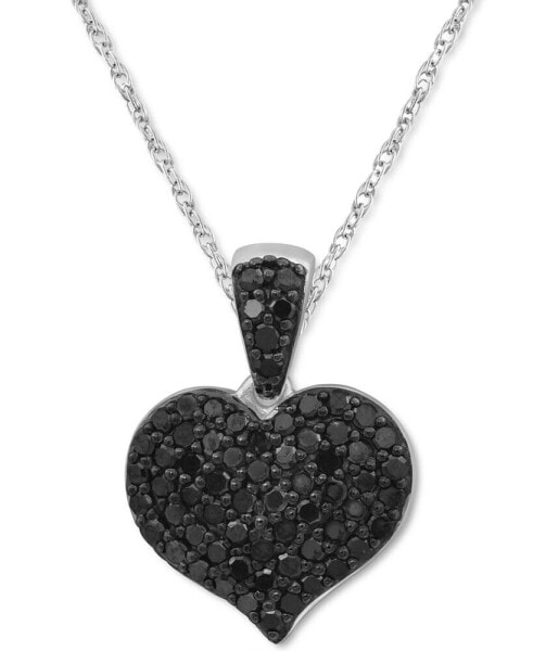 Macy's black Diamond (1/2 ct. t.w.) & White Diamond (1/2 ct. t.w.) Reversible Pavé Heart 18" Pendant Necklace in 14k White Gold