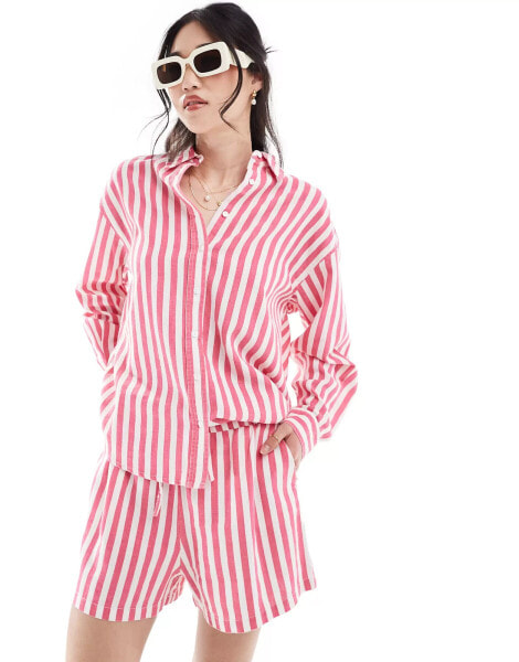 ONLY linen shirt co-ord in white & pink stripe