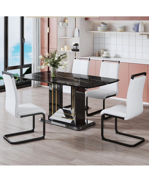 Imitation marble table set with metal chairs