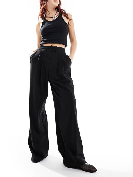 Stradiarius tailored pleat front trousers in black