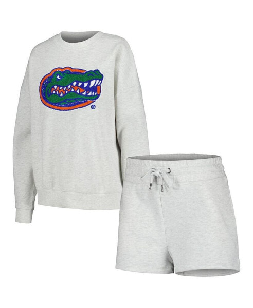 Women's Ash Florida Gators Team Effort Pullover Sweatshirt and Shorts Sleep Set