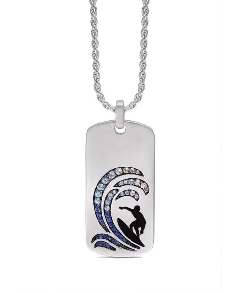 Sterling Silver Surfer's Paradise Design Blue Sapphire, White Topaz Gemstone Tag Chain