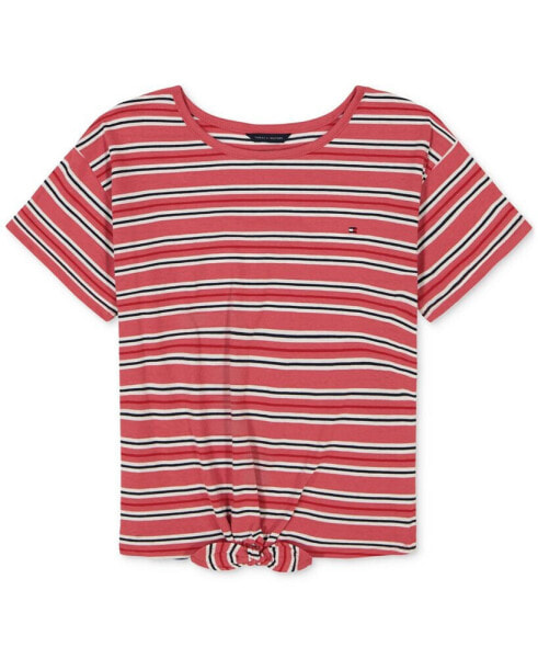 Little Girls Striped Tie-Front T-Shirt