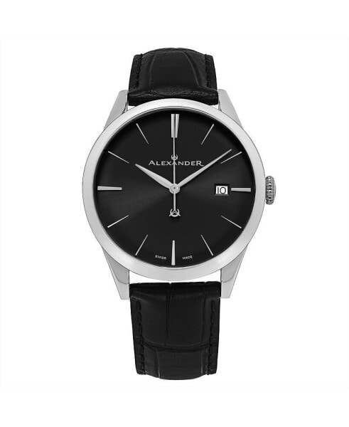 Men's Sophisticate Black Leather , Black Dial , 40mm Round Watch