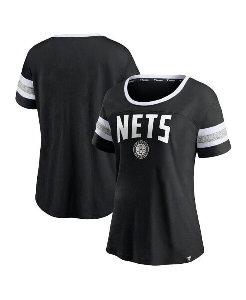 Women's Black and Heathered Gray Brooklyn Nets Block Party Striped Sleeve T-shirt