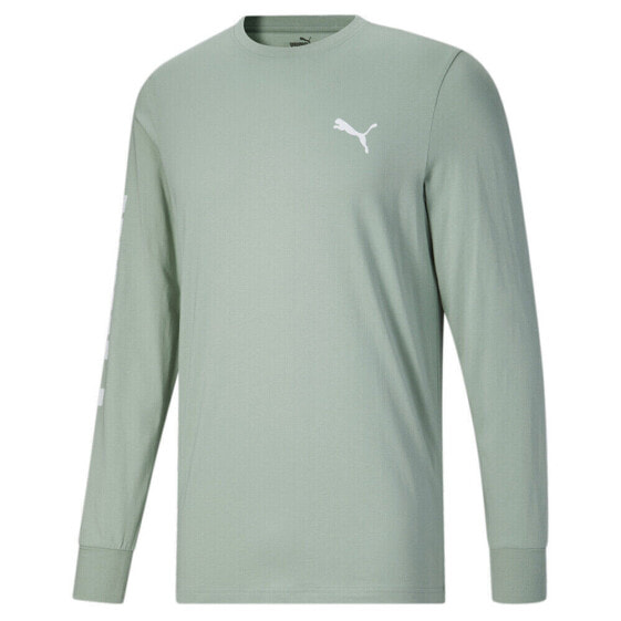 Puma Classics Logo Crew Neck Long Sleeve T-Shirt Mens Green Casual Tops 84677454