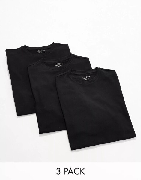 River Island 3 pack muscle fit t-shirts in black