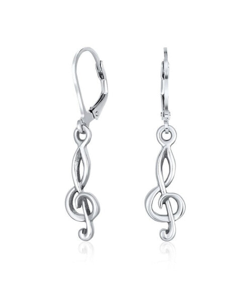 Music Teacher Student Singer Treble Clef Musical Note Lever Back Dangle Earrings For Women Teen .925 Sterling Silver