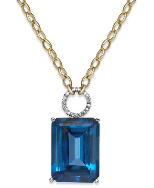 Macy's blue Topaz (26 ct. t.w.) and Diamond (1/6 ct. t.w.) Statement Necklace in 14k Gold