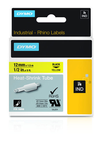 Dymo IND Heat-Shrink Tube Labels - Black on yellow - Multicolour - -55 - 135 °C - UL 224 - MIL-STD-202G - MIL-81531 - SAE-DTL 23053/5 (1 - 3) - DYMO - Rhino