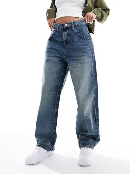 ONLY Kayla high waisted baggy tapered jeans in bleach washed blue