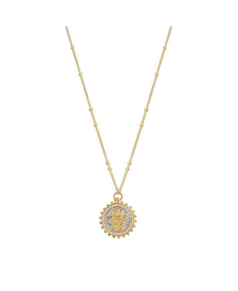 Precious Protection - Gold Plated Hamsa Medallion Necklace