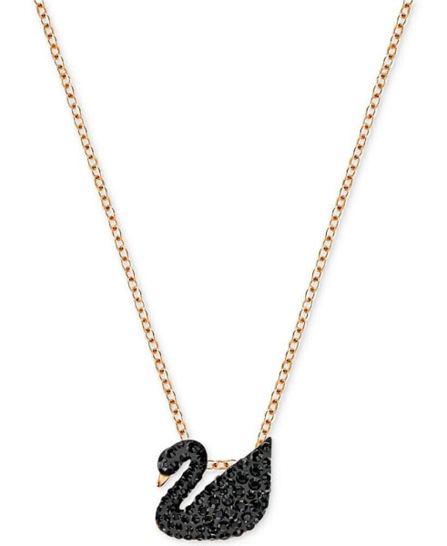 Rose Gold-Tone Crystal Pavé Black Swan 14-7/8" Pendant Necklace