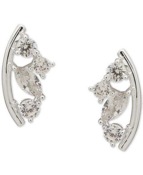 Silver-Tone Crystal Cluster Stud Earrings