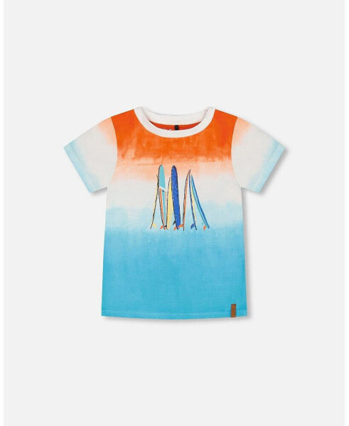 Boy Organic Cotton T-Shirt With Gradient Blue And Orange Print - Toddler|Child