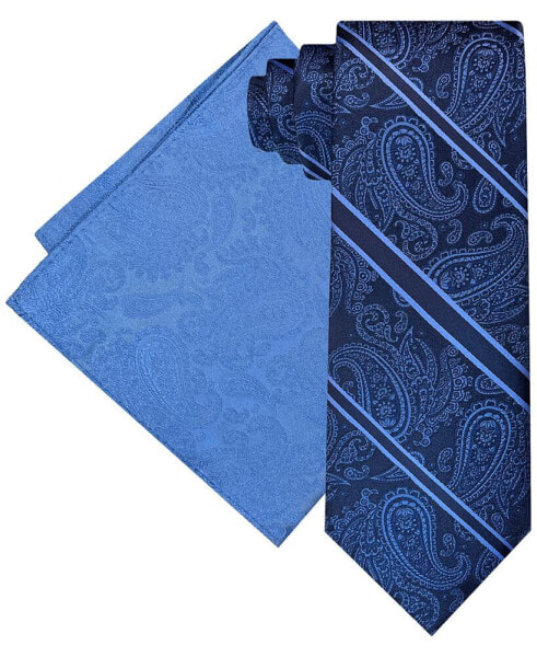 Men's Stripe Paisley Tie & Pocket Square Set