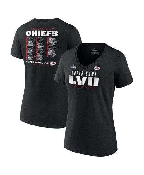 Women's Black Kansas City Chiefs Super Bowl LVII Varsity Roster V-Neck T-shirt