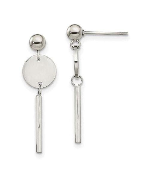 Stainless Steel Polished Disc with Bar Dangle Earrings