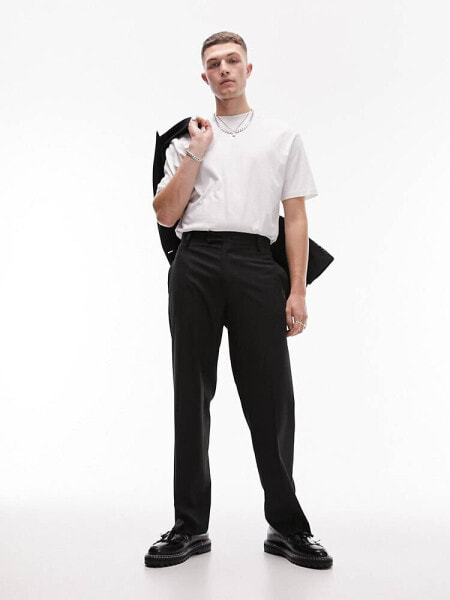 Topman wide leg smart trouser in black