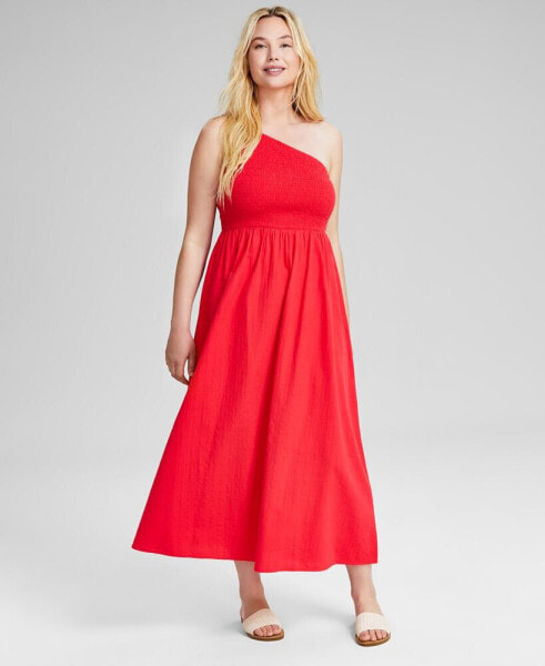 Women's Cotton One-Shoulder Smocked Maxi Dress, Created for Macy's