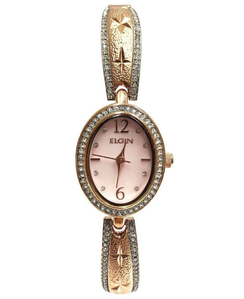 Women's Oval Face with Diamond Half Bangle Rose-Tone Strap Watch