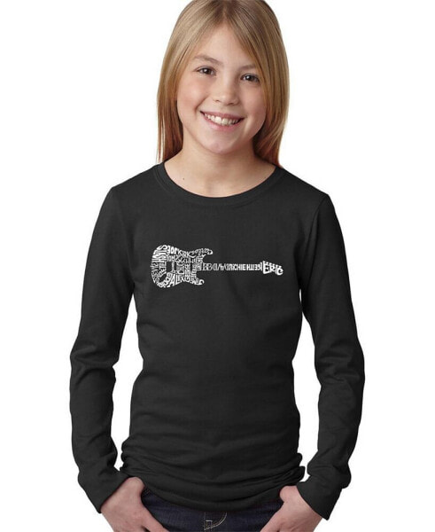 Big Girl's Word Art Long Sleeve T-Shirt - Rock Guitar