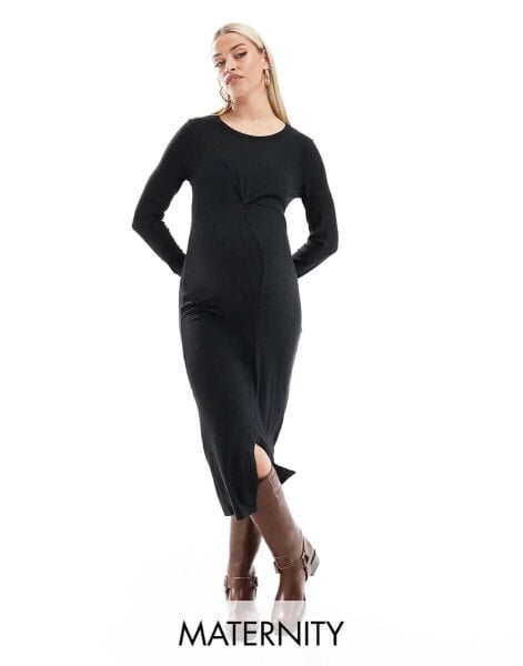 Mamalicious Maternity long sleeved midi dress in black