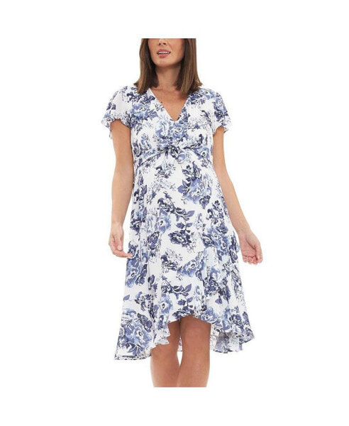 Georgia Tie Front Nursing Dress Navy/White