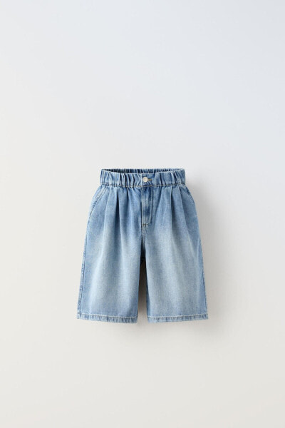 Flowing denim bermuda shorts with elasticated waist