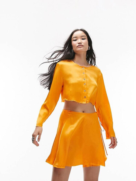 Topshop co-ord raw edge button through blouse in orange