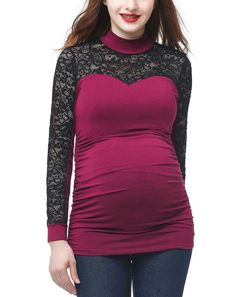 Maternity Mock Neck Lace Trim Top