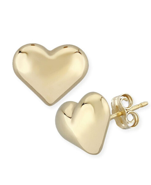 Puffed Heart Stud Earrings Set in 14k Yellow Gold (8mm)