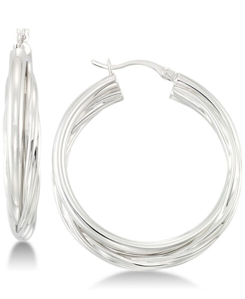 Double Twisted Hoop Earrings in Sterling Silver