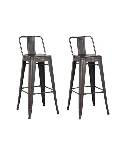 Industrial Metal Barstools with Bucket Back and 4 Legs, Set of 2
