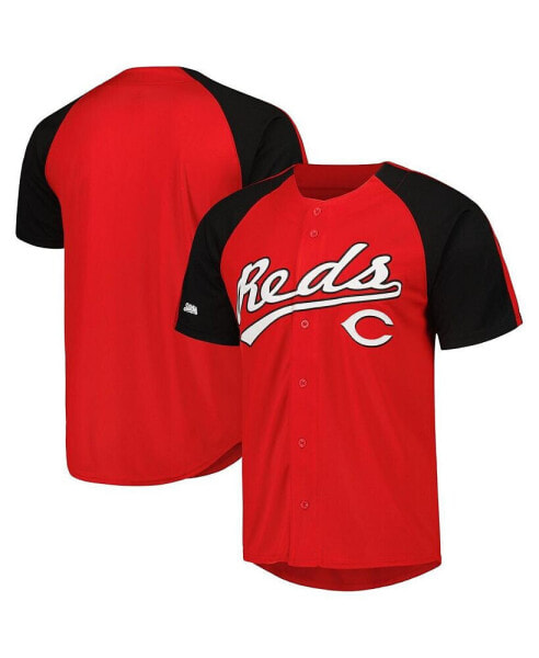 Men's Red Cincinnati Reds Button-Down Raglan Fashion Jersey