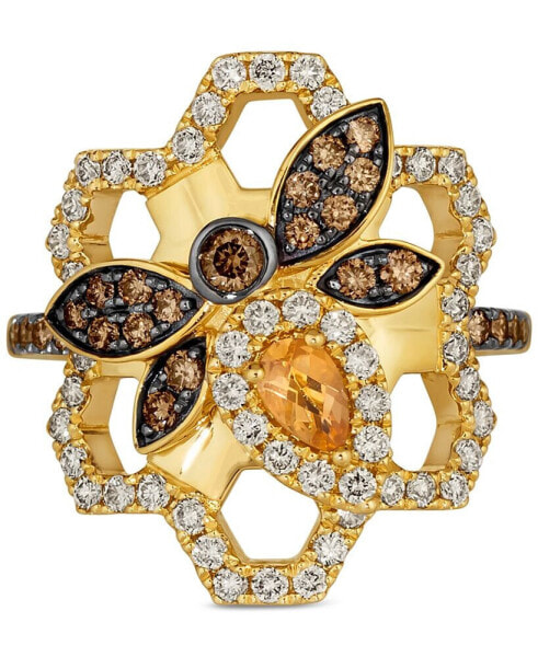 Cinnamon Citrine (1/6 ct. t.w.), Chocolate Diamonds (1/3 ct. t.w.) & Nude Diamonds (5/8 ct. t.w.) Statement Ring in 14k Yellow Gold