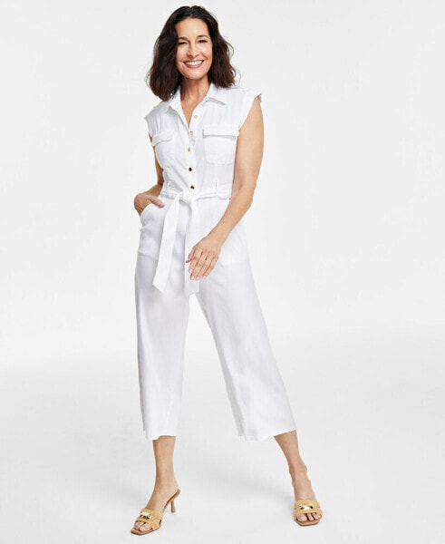 Petite Sleeveless Button-Front Jumpsuit, Created for Macy's