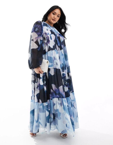 ASOS DESIGN Curve mixed floral print smock maxi dress