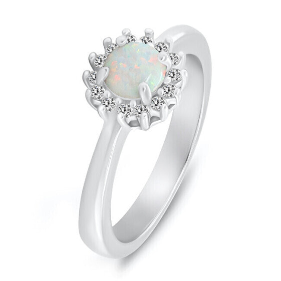 Silver ring with white synthetic opal and zircons RI110W