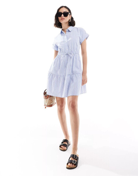 Threadbare poplin shirt dress in blue and white stripe